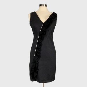IF Ganas Womens Black Sleeveless Bodycon Dress V Neck Ruffle Front size Small
